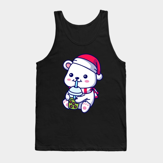 Bobaholic Christmas Bear Cute Boba tea lover polar bear Tank Top by Artist usha